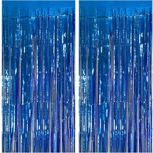 2 Pack Blue Party Decorations Ocean Party Decor Supplies Blue Party Streamers Birthday Decorations Tinsel Foil Fringe Curtains Photo Booth Props Celebration Decorations, 2 pcs
