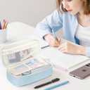 Aesthetic Pencil Case Pouch with Zipper  Large Capacity Organizer Bag for School Supplies, Pens, Pencils, Markers  Cute Small Storage Box for Kids, Girls, Teens & College, Blue