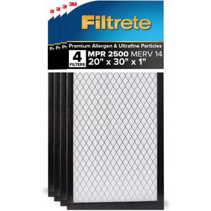 Filtrete 20x30x1 AC Furnace Air Filter, MERV 14, MPR 2500, High Performance Premium Allergen, Ultrafine Particles, Bacteria & Virus Filter, CERTIFIED Asthma & Allergy Friendly, 4-Pack
