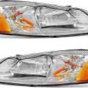 Headlight Assembly for 2001-2003 Chrysler Sebring/2001 2002 2003 2004 2005 2006 Dodge Stratus Sedan Chrome Housing Amber Reflector Headlamp Replacement Driver and Passenger Side