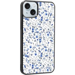 Cute Floral Phone Case for iPhone 15 Plus, Aesthetic Blue Flower Cover for Teen Girls Women Kids