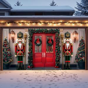 Christmas Garage Door Decorations Outdoor, Large Xmas Nutcracker Soldiers Welcome Scene Christmas Garage Door Cover, 6.5 x 13 Ft Rustic Vintage Garage Buddy Christmas for Home Wall Patio Yard Outside