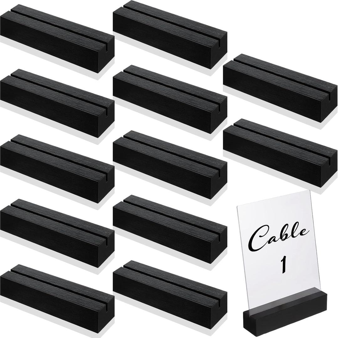 Zonon 12 Pcs Wood Place Card Holders Wooden Table Number Holder Stands Name for Wedding Party Events Exhibition Decoration Office Restaurant Business (Acrylic,Black,4.6x1.1x1 Inch)