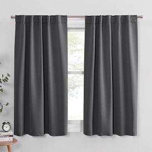 PONY DANCE Gray Blackout Curtains - Window Curtain Drapes - Short Thermal Insulated Light Blocking Drapes,Back Tab/Rod Pocket Panels for Bedroom & Kitchen, 42 W x 45 L, Grey. 2 PCS