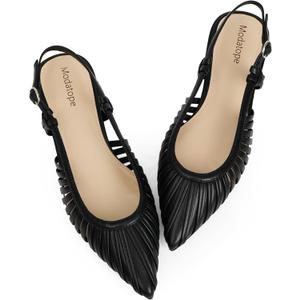 Modatope Slingback Flats for Women Pointed Toe Ballet Flats Classic Low Heel Sandals Dress Shoes, 10