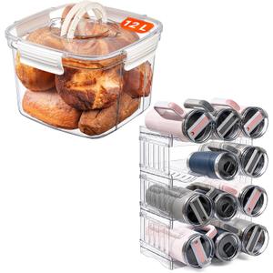 Water Bottle Organizer for Stanley 40 oz Tumbler with Handle and Bread Box for Kitchen Countertop, Large Airtight Food Storage Containers with Lids