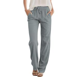 SEMARO Womens Casual Linen High Waist Pants Drawstring Loose Fit Summer Pants Trousers with Side Pockets (Small, Grey)