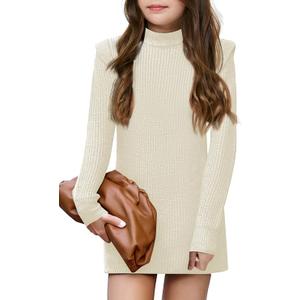 Haloumoning Girls Long Sleeve Sweater Dress Kids Casual Crewneck Knitted Pullover Jumpers, Size 10-12 Years