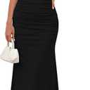 Women Sleeveless Spaghetti Strap Floral Maxi Dress Ruched Bodycon Beach Wedding Guest Backless Long Slip Dresses, XS
