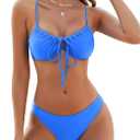 ZAFUL Women High Cut Bikini Sets String Sexy Swimsuit Two Piece Underwire Bathing Suit Brazilian Cheeky Cut Out Cute Swimwear (Small, Cobalt Blue)