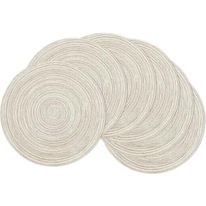 SHACOS Round Placemats Set of 6 Braided Circle Place Mat Washable 15 inch Table Mats for Kitchen Dining Table Decor Mixed Color (Ivory, 6)