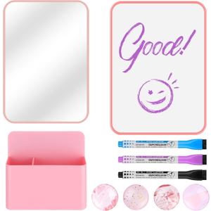 HAUTOCO Locker Accessories Kit, Back to School Essentials 10 Pieces Locker Organizer Supplies for School Work, Includes Whiteboard, Mirror, Magnetic Dry Erase Markers Holder and More, Pink