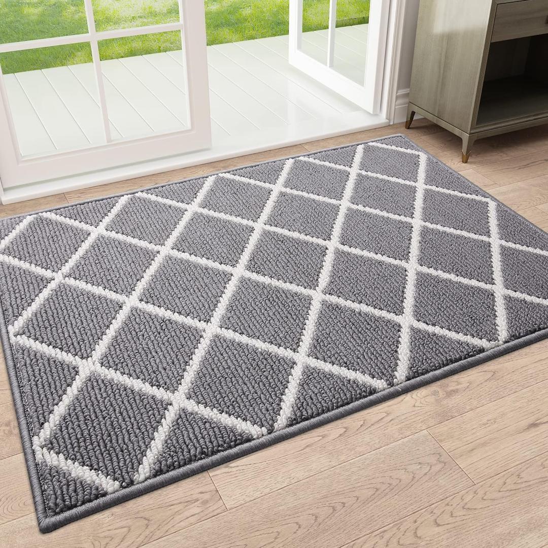 Finchitty Indoor Door Mat, Dirt Resistant and Absorbent, Low-Profile, Non-Slip, Washable Inside Floor Mats for Front Door, Back, and Entrance, 36" x 24", Grey