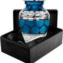 Trupoint Memorials Small Urns for Human Ashes Keepsake, Decorative Mini Cremation Urn for Adult Men and Women, Small Dark Blue with Silver Lining