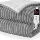 Electric Heated Blanket Queen Size Dual Control - 84"x90" Fast Heating Bed Blankets with 6 Heating Levels & 10 Hours Auto Off, Soft Ribbed Flannel, Over-Heat Protection ETL, Light Gray