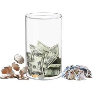 Clear and Unopenable Piggy Bank, Transparent Money Box for Cash Savings, Must-Break-to-Open Acrylic Coin Bank Change Jar for Real Money, Birthday Gifts for Kids & Adults (Cylindricity, Small)