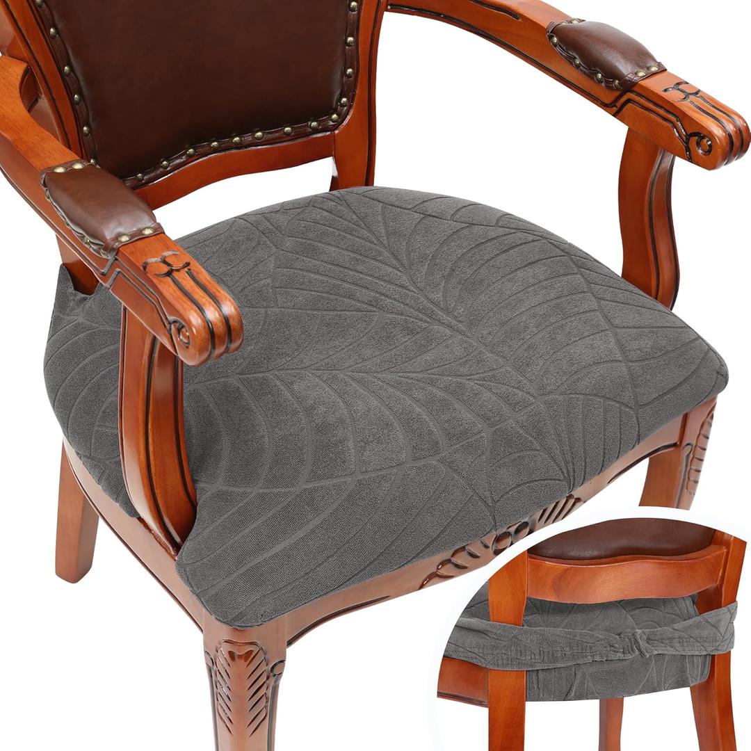 Dining Chair Seat Covers for Dining Room Chairs with Arms Set of 4 Water Resistant Fabric Kitchen Table Seat Cushion Covers Dark Grey