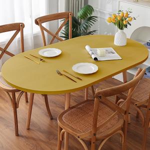 Spandex Oval Fitted Table Cover, Washable Non Pilling Breathable Fabric Indoor Tablecloth Elastic Band for Dining Kitchen Party Banquet Decoration 42 x 60 Inch Yellow