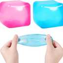 2pack Stress Cube Squishy Stress Balls for Kids Ice Cubes Squishy for Adults Fidget Toy for Your Best Mellow and Chill Square Shape with Filling in Pink Blue for All Age (2 Pcs)