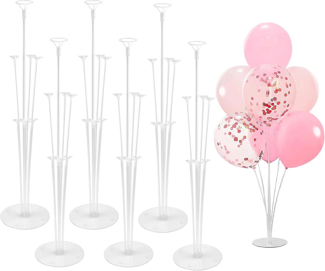 6 Sets Balloon Sticks with Base for Table Balloon Stand Kit Balloon Stands with Base for Floor Balloon Arch Stand with Base Balloon Stands for Table Baby Shower Birthday Wedding Party Decorations
