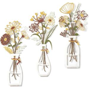 Zcblcyj 3 Pieces Metal Flowers Wall Art Set Handcrafted Floral Metal Wall Decor with Textured Finish, Elegant Iron Flower Wall Art for Living Room, Bedroom, Bathroom Decoration (Yellow & Brown-White)