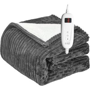 Tefici Heated Electric Blanket Full Size 72"x84" 6 Levels Over-Heat Protection Fast Heating 1/3/6/9 Hours Auto-Off,Heating Blanket Full Size,Soft Flannel to Sherpa ETL&FCC Certified Grey