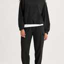 ODODOS Purevibe Cotton Oversized Sweatshirts, Women's Crew Neck Long Sleeve Pullover Tops with Kangaroo Pocket, Black, Small (Black, S)