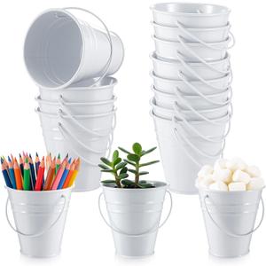 Sadnyy 12 Pcs 3.5 Inch Small Metal Buckets with Handle, Mini Metal Pail Tin Galvanized Pail Container for Crayon Storage Wedding Table Decorations Trick or Treat Flower Plant Party Gift (White)