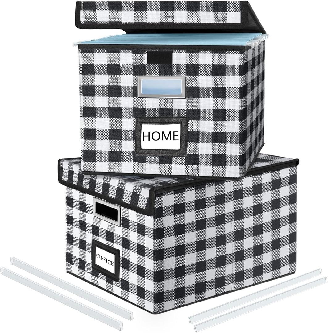 Huolewa Decorative Collapsible File Storage Organizer Boxes with Lids, Hanging Filing & Storage Boxes for Office/Decor/Home, Filing System for File and Folders Storag - (Black & White Lattice)