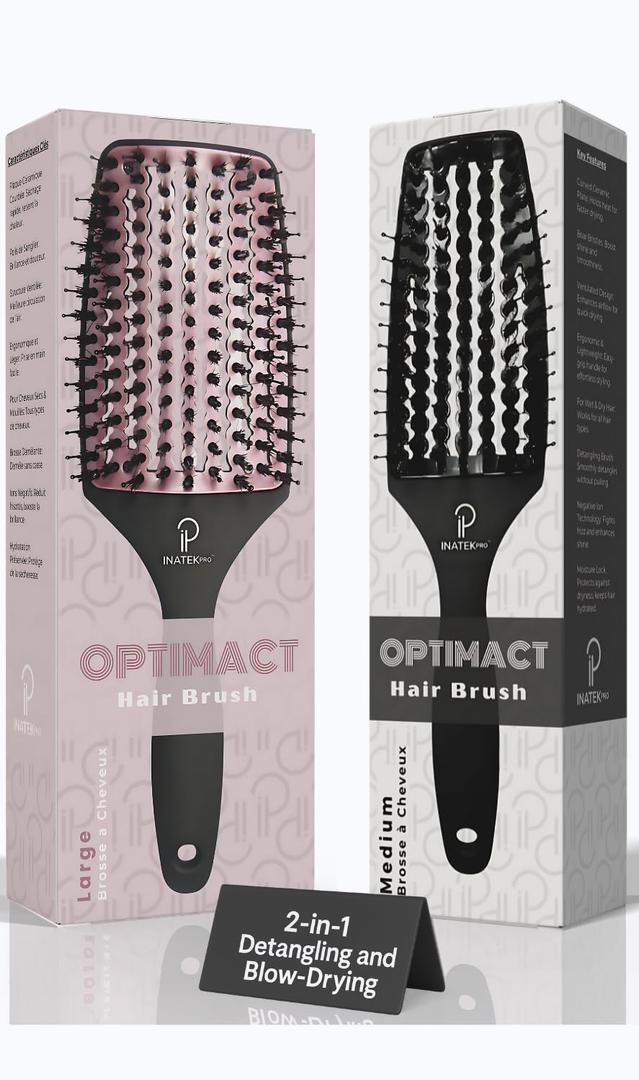 Large & Medium Hair Brush Set  Paddle Brush for Blow Drying + Vented Boar Bristle Hair Brush for Thick Hair