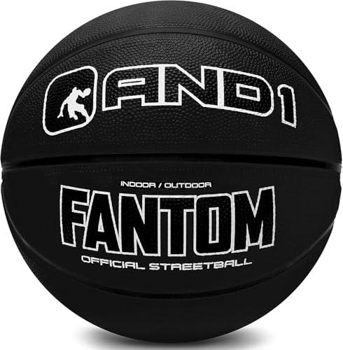 AND1 Fantom Rubber Basketball - Official Size Streetball, Made for Indoor and Outdoor Games - Sold Deflated (Pump NOT Included), Black, Size 7
