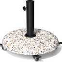 45lbs Patio Umbrella Base with 4 Wheels, Round Cobblestone Concrete Stand, Heavy Duty Market Umbrella Stand for Outdoor