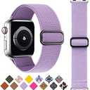 Stretchy Solo Loop Strap Compatible with Apple Watch Band 38mm 40mm 41mm 42mm 44mm 45mm 46mm 49mm,Soft Nylon Elastic Strap Wristband for iWatch series 10 9 8 7 6 5 4 3 2 1 se Ultra Twill Weave-Purple