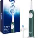 Oral-B Rechargeable Electric Toothbrush, iO2 Starter Kit, 3 Cleaning Modes, Automatic Pressure Sensor to Protect Gums, 2 Brush Heads, Forest Green (1 Count (Pack of 1))