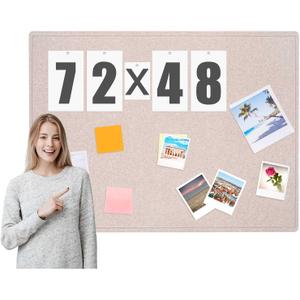 SmoothNovelty Felt Extra Large Bulletin Board, 72 x 48 Inches Decorative Felt Pin Board Alternative Foldable Picture Framed Display Board for School Home Office Kitchen Walls(Beige)