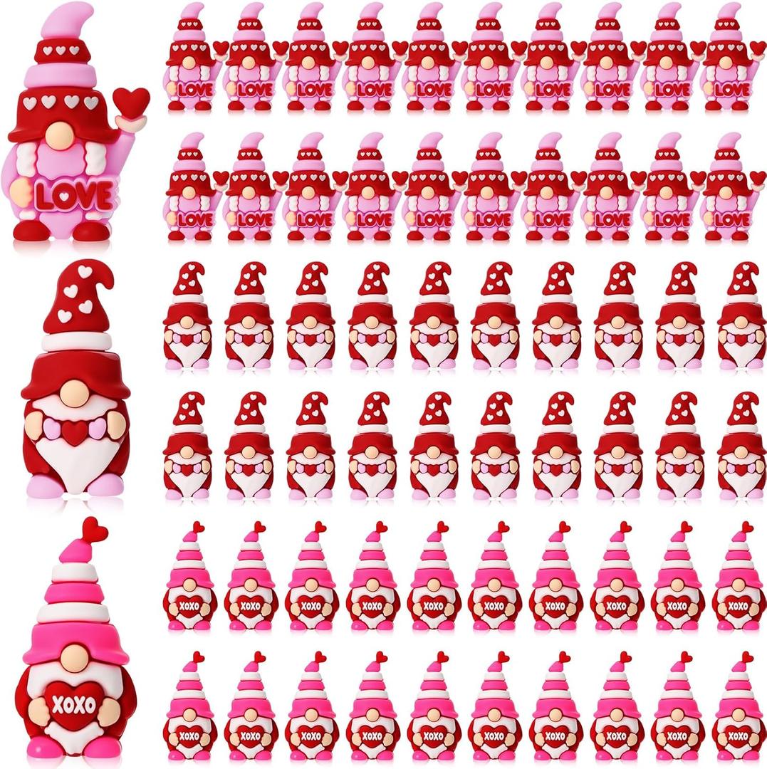 60 Pcs Valentine's Day mini Gnomes Figurines Tiny Dwarf Statue Gifts for Anniversary Wedding Party Favors Valentine Tiered Tray Table Display Cake Decor Hide and Seek