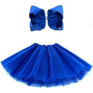 BGFKS 5 Layered Tulle Tutu Skirt for Girls with Hairbow and Hairties, Ballet Dressing Up Kid Tutu Skirt (Dark Blue, 2-8 Years Old)