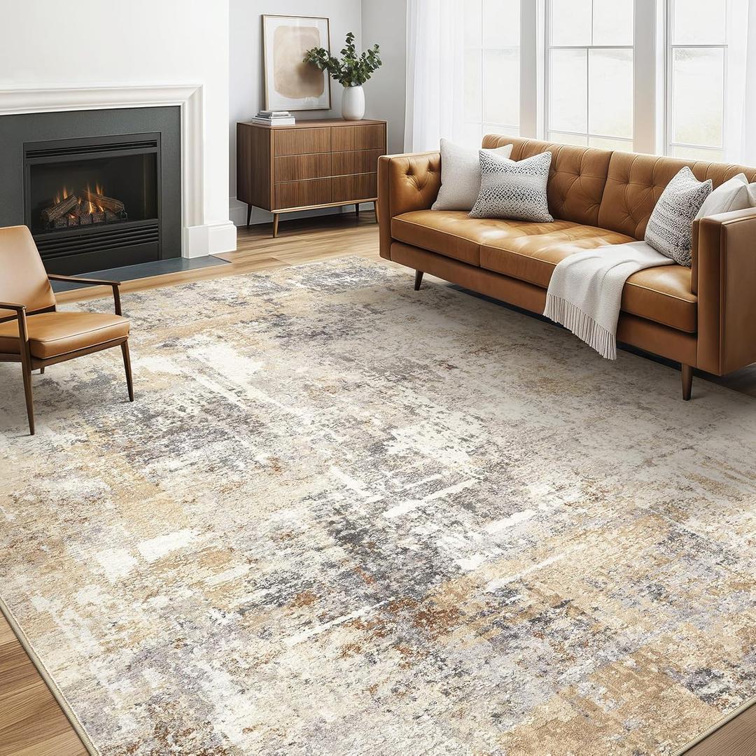 Area Rug Living Room Rugs: 5x7 Washable Large Abstract Modern Soft Stain Resistant Indoor Floor Non Slip Accent Carpet for Bedroom Nursery Playroom Dining Room Office Dorm Home House- Gray Gold
