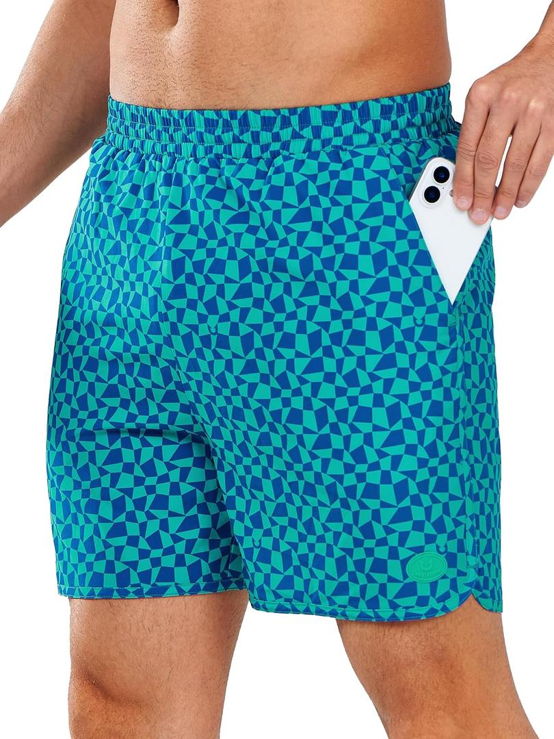 NORTHYARD Mens Swim Trunks 5" Beach Swim Shorts Quick Dry Bathing Suit with Mesh Liner Packable (Blue, M)