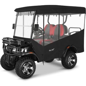 Golf Cart Enclosure 4 Passenger for EDACAR Terrain 4 Model Waterproof Transparent Driving Rain Cover Fit 4-Seater Long Roof with 4-Sided Clear Windows Mirror Openings Roll-up Zipper Door Black