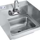 Profeeshaw Stainless Steel Sink Commercial Wall Mount Hand Washing Basin NSF Certified, with Gooseneck Faucet and Side Splash Guard, for Restaurants, Stores, Bars and Home, 17" x 15"  (With Partition)