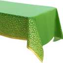 2 Pack Premium Green and Gold Plastic Tablecloths  Thick, Durable, Reusable Table Covers (54 x 108 in)  Disposable Party Tablecloths for Birthday, Christmas and Event Decorations