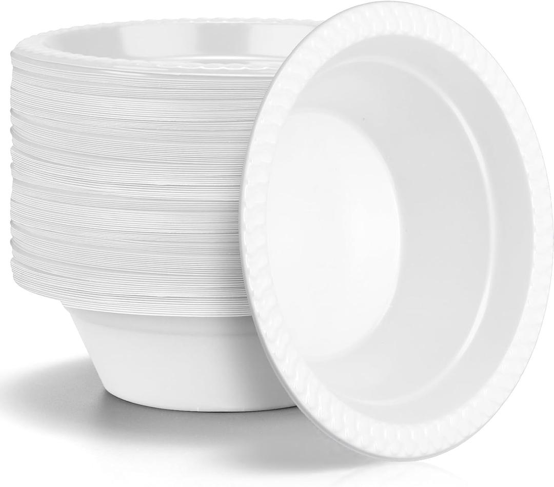 120 Pack 12 oz White Disposable Plastic Bowls Dessert, Ice Cream, Salad, Soup Serving Cups for Party, Picnic, Food Snacks (White)