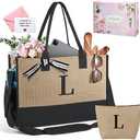 TRSODD Birthday Gifts for Women Mothers Day Gifts for Mom Wife Grandma Daughter Sister Bridesmaid Initial Jute Tote Bag and Makeup Bag L