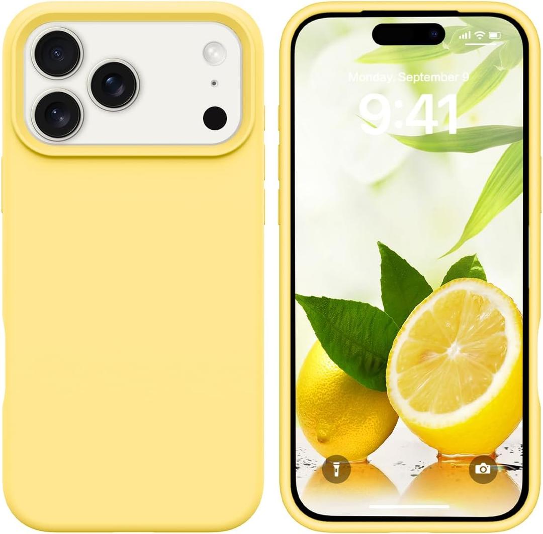 GUAGUA Compatible with iPhone 17 Pro Max Case 6.9 Inch Liquid Silicone Soft Gel Rubber Slim Thin Microfiber Lining Cushion Texture Cover Shockproof Protective Phone Case for iPhone 17 Pro Max, Yellow