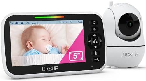 UKSUP Baby Monitor with Camera and Audio- Video Baby Monitor with 960ft Long Range, Remote Pan-Tilt-Zoom, Night Vision, Temperature Sensor, 2-Way Talk, 8 Lullabies, 30-Hour Battery & No WiFi : Baby