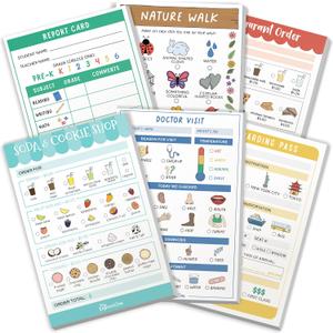 Tiny Expressions Pretend Play Notepads - 6-Pack Kids Play Pads - 40 Pages Each of Restaurant, Doctor, Boarding Pass, Report Card, Nature Walk & Soda Shop for Imaginative Role Play