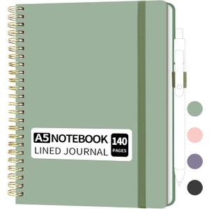 Lined Spiral Notebook, Small A5 College Ruled Notebook with Pen Holder, 140 Pages Hardcover Notebook Journal for Women, To Do List Notebook for Work, Bible, and Meeting (A5, Green, No Pen)