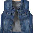 Women's Casual Denim Waistcoat Slim Fit Frayed Sleeveless Jacket Ripped Tops with Pockets (Medium)