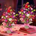2 Pack & Timer - Valentines Day Decorations, 18 Inch Lighted Valentines Day Tree Tabletop with 20 Red Pink Lights Battery Operated Hearts Rose Berries Artificial Tree Valentines Decor Home Table Party